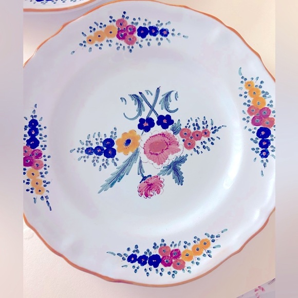 2 CACF Faenza Rare Italian Plates, 1950s Vintage, 8”floral ceramic earthenware